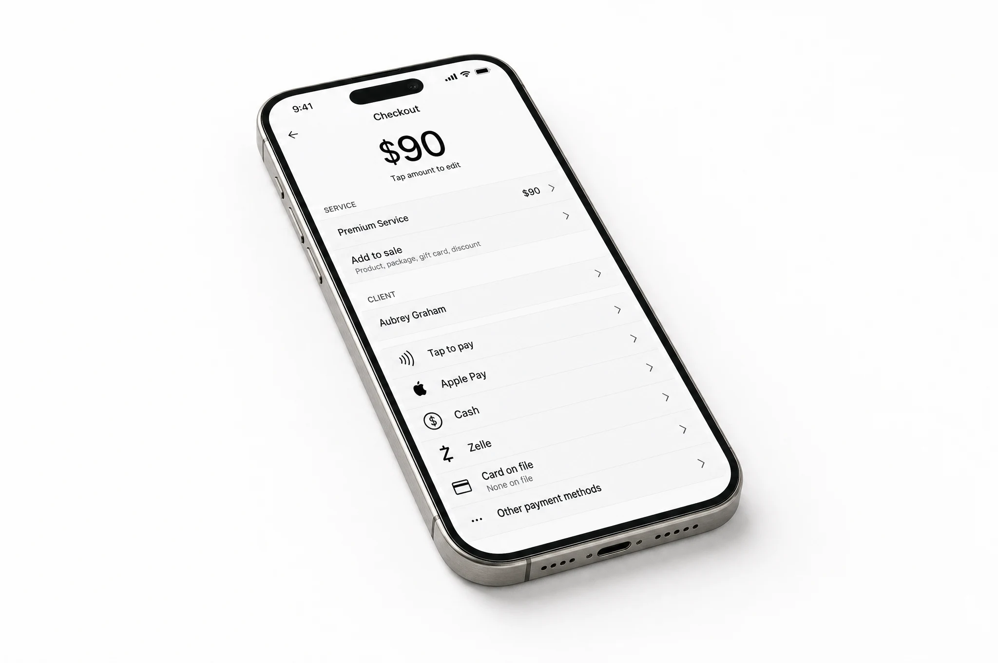 Marlo checkout in a light interface on a titanium iPhone resting on a white surface