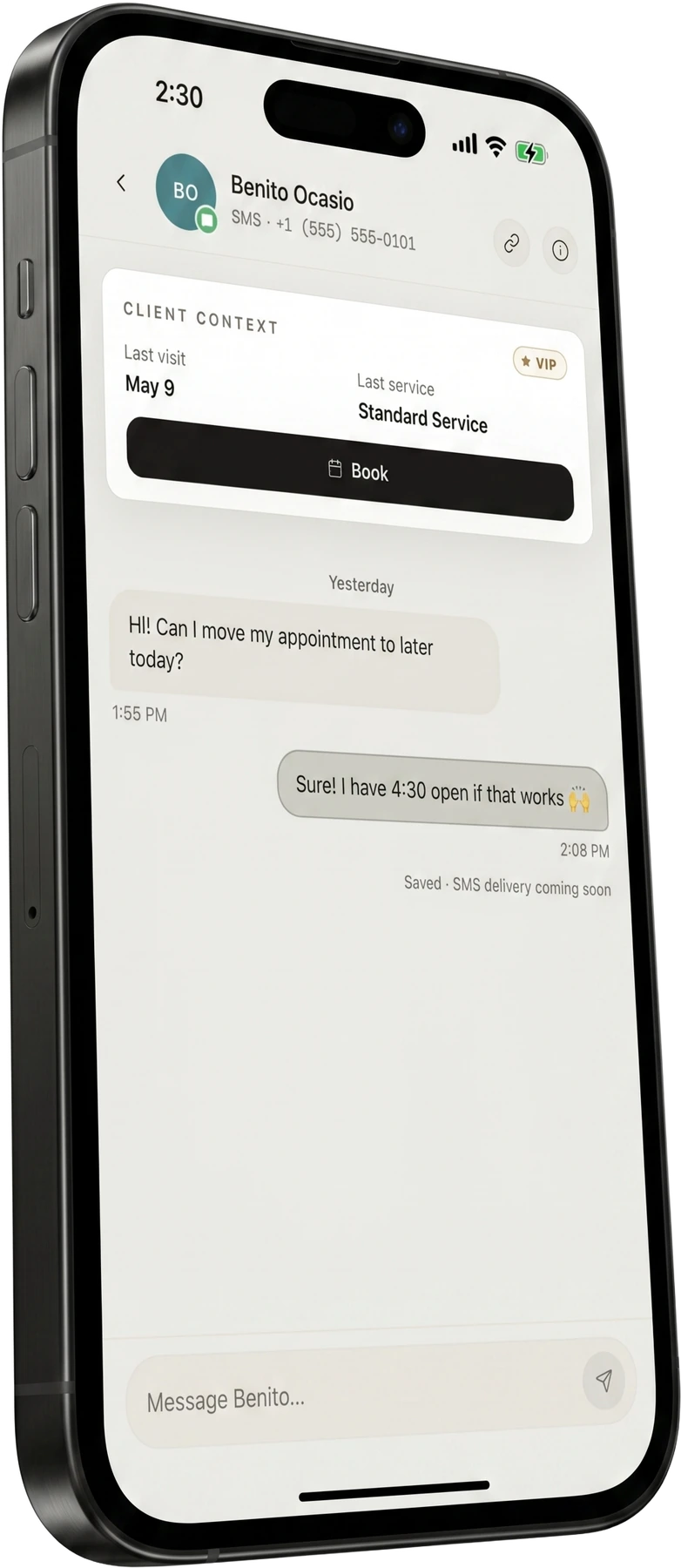 Marlo business-number conversation screen